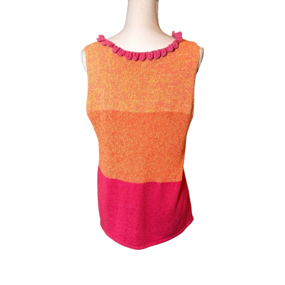 Susan Bristol Sweater Sleeveless Knit Womens Size XL Pink Orange Colorblock - Picture 2 of 5